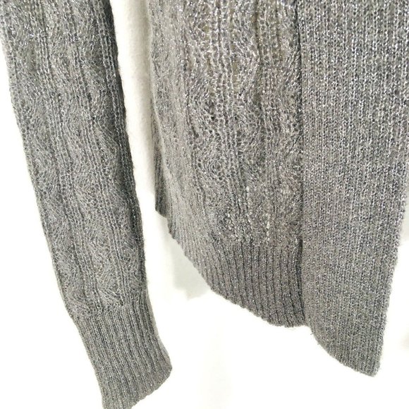 BANANA REPUBLIC Open Front Cardigan Sweater Sz M Silver Gray Cable Knit Mohair - Picture 4 of 12